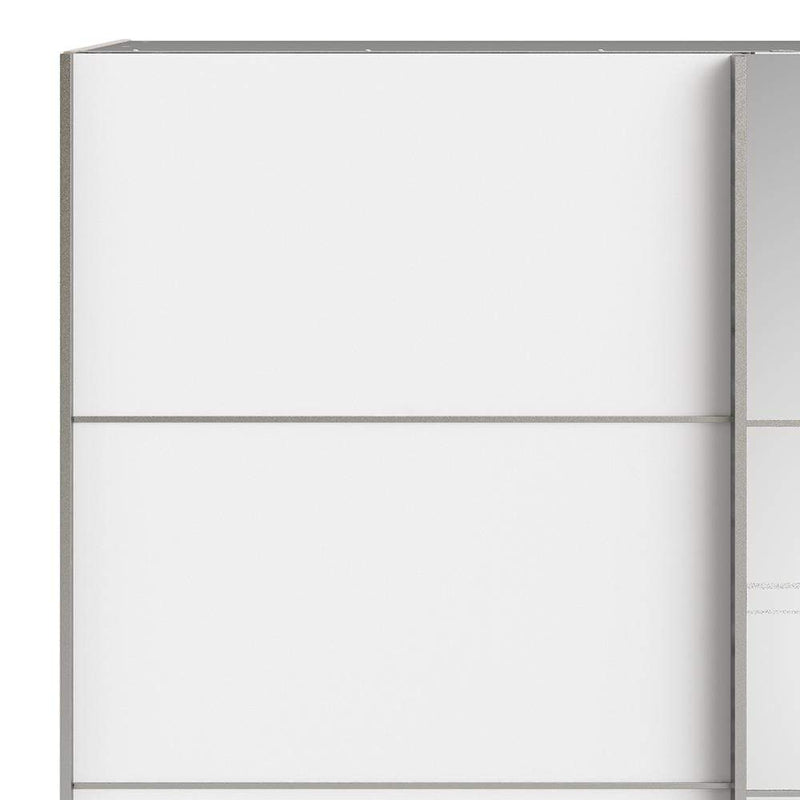 Verona Sliding Wardrobe 180cm in Oak with White and Mirror Doors with 5 Shelves