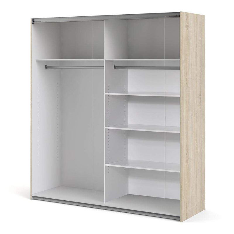 Verona Sliding Wardrobe 180cm in Oak with White and Mirror Doors with 5 Shelves