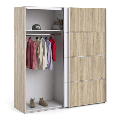 Verona Sliding Wardrobe 180cm in Oak with White and Oak doors with 2 Shelves