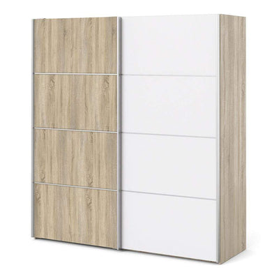 Verona Sliding Wardrobe 180cm in Oak with White and Oak doors with 2 Shelves