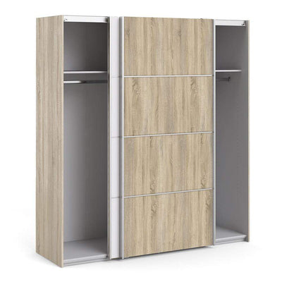 Verona Sliding Wardrobe 180cm in Oak with White and Oak doors with 2 Shelves