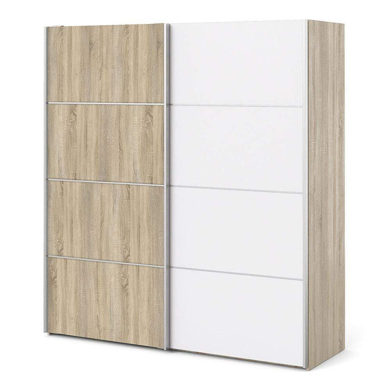 Verona Sliding Wardrobe 180cm in Oak with White and Oak doors with 5 Shelves