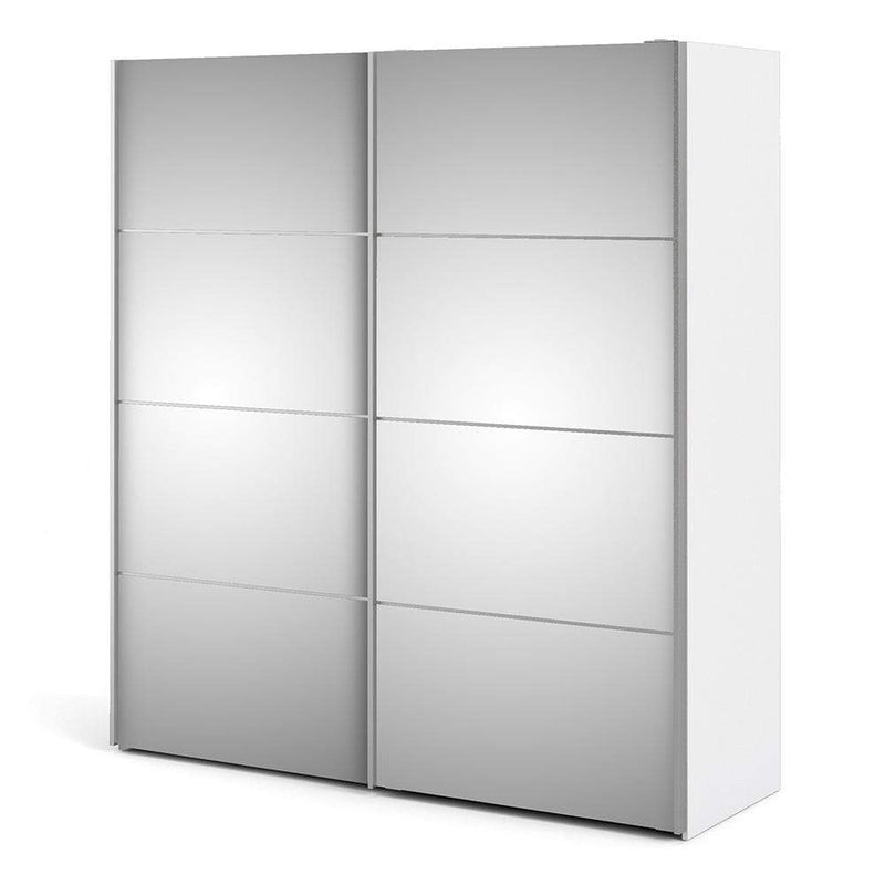 Verona Sliding Wardrobe 180cm in White with Mirror Doors with 5 Shelves