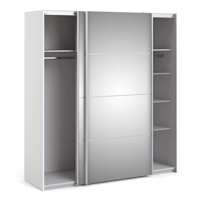 Verona Sliding Wardrobe 180cm in White with Mirror Doors with 5 Shelves