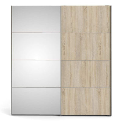 Verona Sliding Wardrobe 180cm in White with Oak and Mirror Doors with 2 Shelves