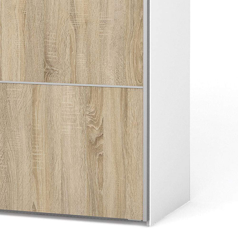 Verona Sliding Wardrobe 180cm in White with Oak Doors with 2 Shelves