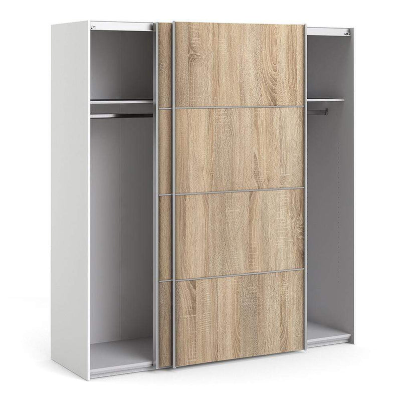 Verona Sliding Wardrobe 180cm in White with Oak Doors with 2 Shelves