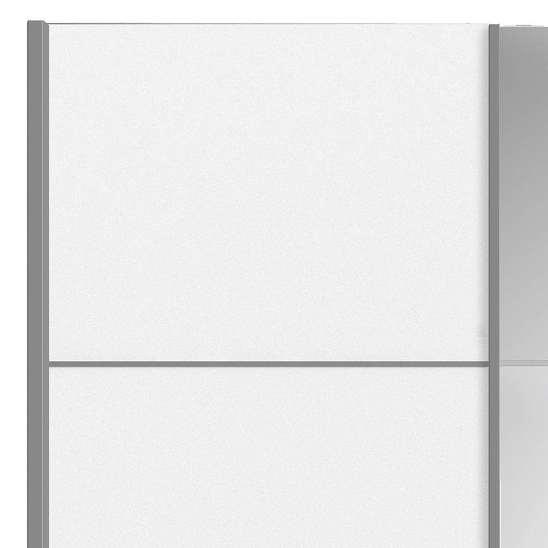 Verona Sliding Wardrobe 180cm in White with White and Mirror Doors with 2 Shelves