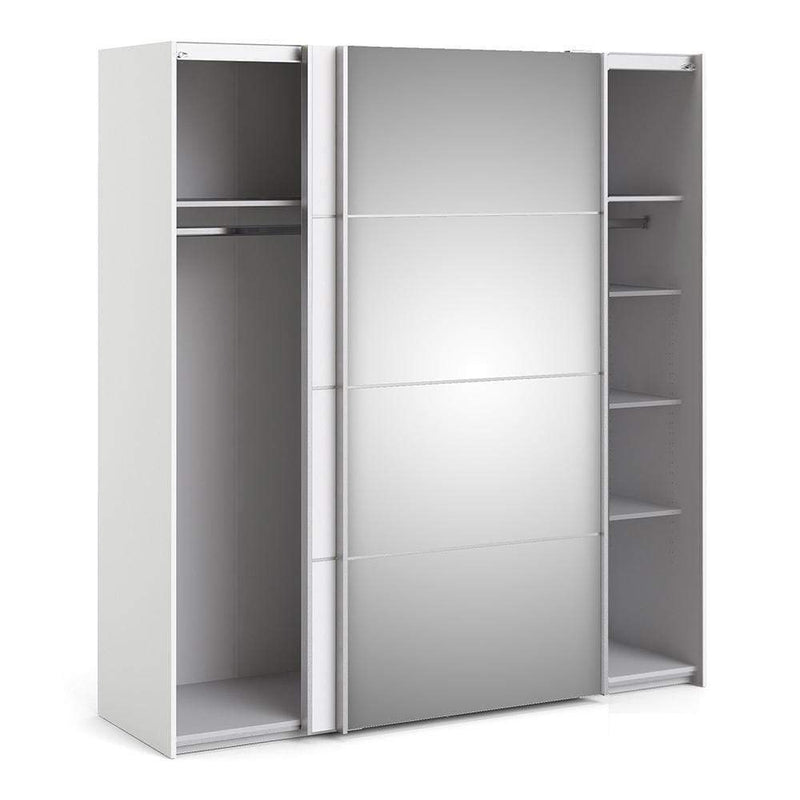 Verona Sliding Wardrobe 180cm in White with White and Mirror Doors with 5 Shelves