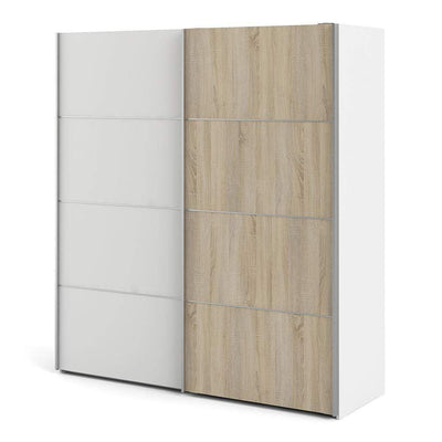 Verona Sliding Wardrobe 180cm in White with White and Oak doors with 2 Shelves