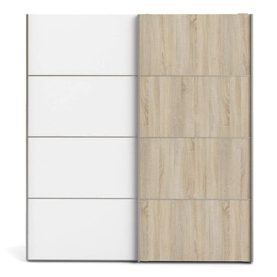 Verona Sliding Wardrobe 180cm in White with White and Oak doors with 2 Shelves