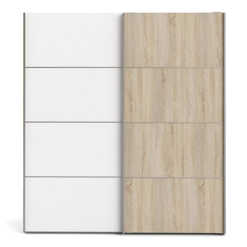 Verona Sliding Wardrobe 180cm in White with White and Oak doors with 2 Shelves