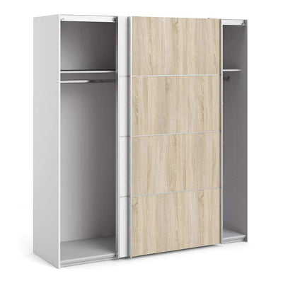 Verona Sliding Wardrobe 180cm in White with White and Oak doors with 2 Shelves