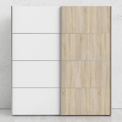 Verona Sliding Wardrobe 180cm in White with White and Oak doors with 2 Shelves