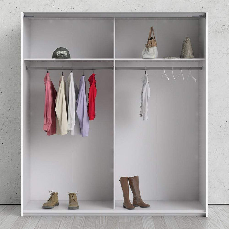 Verona Sliding Wardrobe 180cm in White with White and Truffle Oak Doors with 2 Shelves