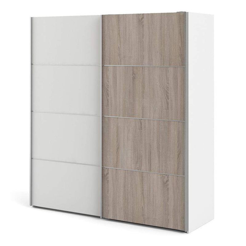 Verona Sliding Wardrobe 180cm in White with White and Truffle Oak Doors with 2 Shelves