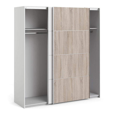 Verona Sliding Wardrobe 180cm in White with White and Truffle Oak Doors with 2 Shelves