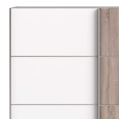 Verona Sliding Wardrobe 180cm in White with White and Truffle Oak Doors with 2 Shelves