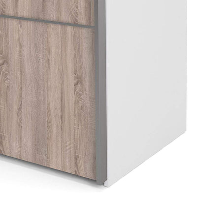 Verona Sliding Wardrobe 180cm in White with White and Truffle Oak Doors with 2 Shelves