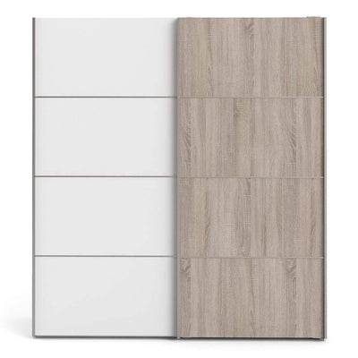 Verona Sliding Wardrobe 180cm in White with White and Truffle Oak Doors with 2 Shelves