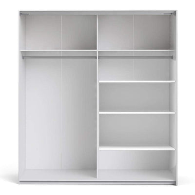 Verona Sliding Wardrobe 180cm in White with White and Truffle Oak Doors with 5 Shelves