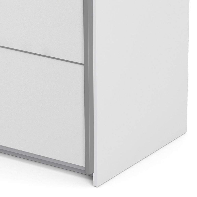 Verona Sliding Wardrobe 180cm in White with White Doors with 2 Shelves