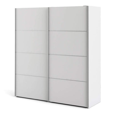 Verona Sliding Wardrobe 180cm in White with White Doors with 2 Shelves