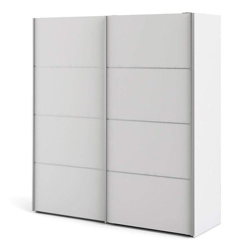 Verona Sliding Wardrobe 180cm in White with White Doors with 2 Shelves