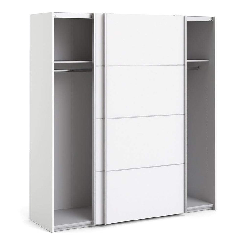 Verona Sliding Wardrobe 180cm in White with White Doors with 2 Shelves