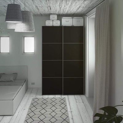 Verona - Verona Sliding Wardrobe 120cm in Black Matt with Black Matt Doors with 2 Shelves