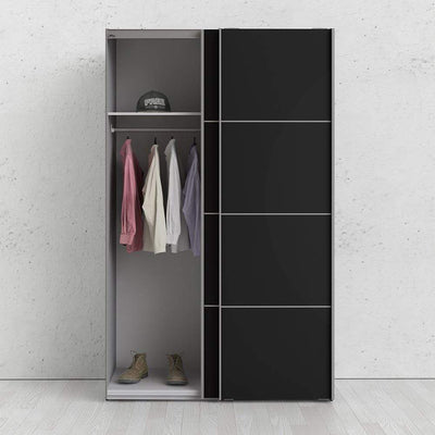 Verona - Verona Sliding Wardrobe 120cm in Black Matt with Black Matt Doors with 2 Shelves