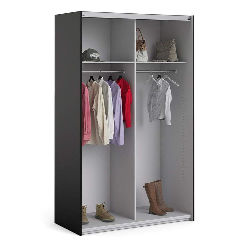 Verona - Verona Sliding Wardrobe 120cm in Black Matt with Black Matt Doors with 2 Shelves