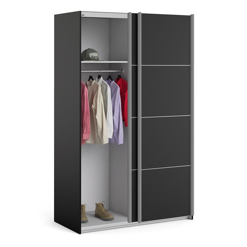 Verona - Verona Sliding Wardrobe 120cm in Black Matt with Black Matt Doors with 2 Shelves