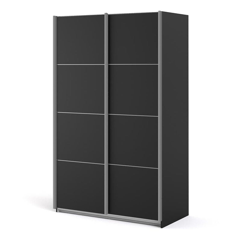 Verona - Verona Sliding Wardrobe 120cm in Black Matt with Black Matt Doors with 2 Shelves