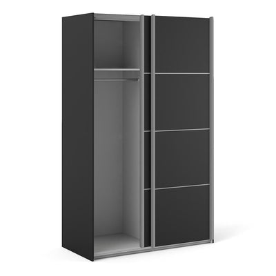 Verona - Verona Sliding Wardrobe 120cm in Black Matt with Black Matt Doors with 2 Shelves