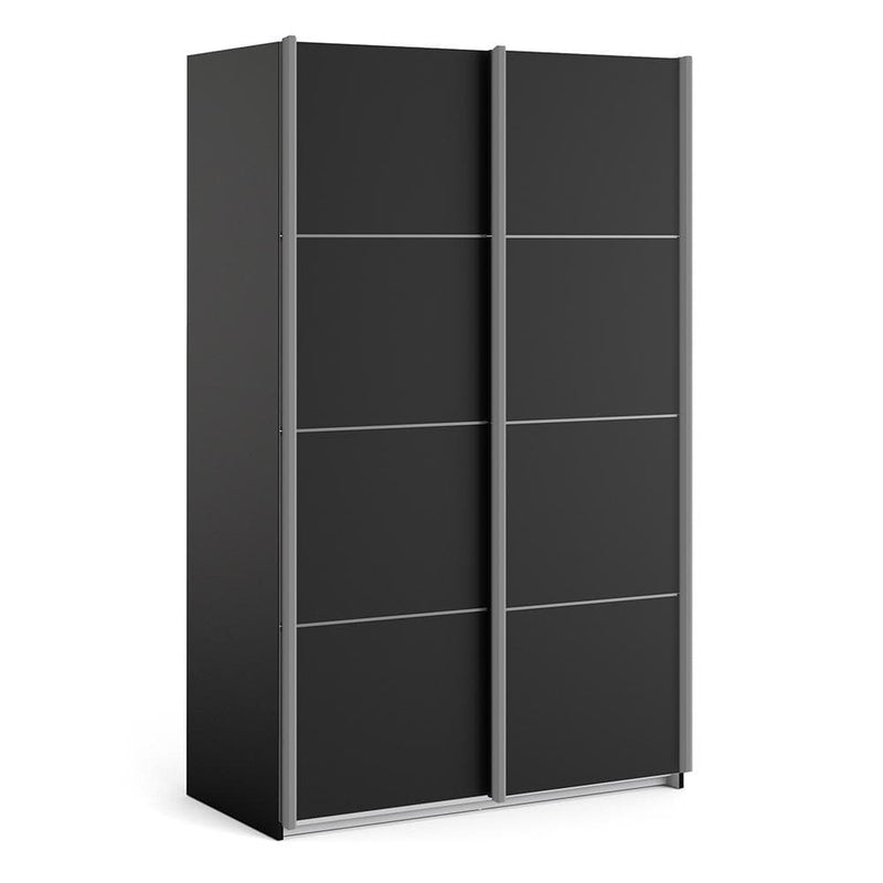 Verona - Verona Sliding Wardrobe 120cm in Black Matt with Black Matt Doors with 2 Shelves