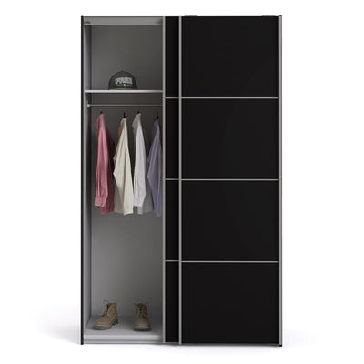 Verona - Verona Sliding Wardrobe 120cm in Black Matt with Black Matt Doors with 2 Shelves