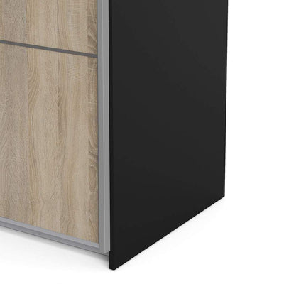 Verona - Verona Sliding Wardrobe 120cm in Black Matt with Oak Doors with 2 Shelves