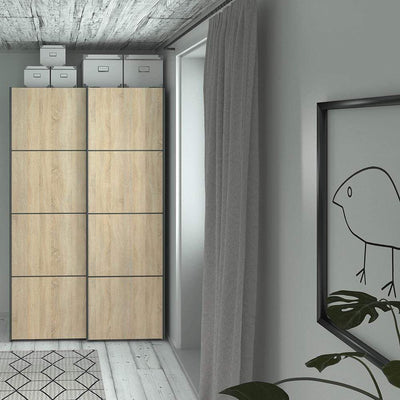 Verona - Verona Sliding Wardrobe 120cm in Black Matt with Oak Doors with 2 Shelves