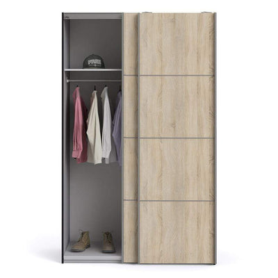 Verona - Verona Sliding Wardrobe 120cm in Black Matt with Oak Doors with 2 Shelves