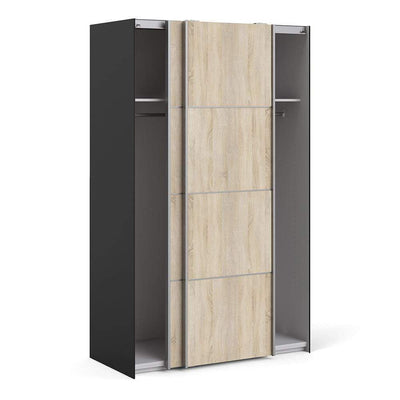 Verona - Verona Sliding Wardrobe 120cm in Black Matt with Oak Doors with 2 Shelves