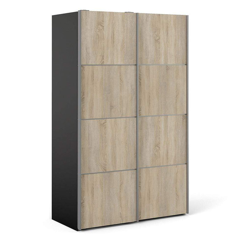 Verona - Verona Sliding Wardrobe 120cm in Black Matt with Oak Doors with 2 Shelves