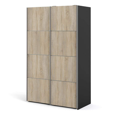 Verona - Verona Sliding Wardrobe 120cm in Black Matt with Oak Doors with 2 Shelves