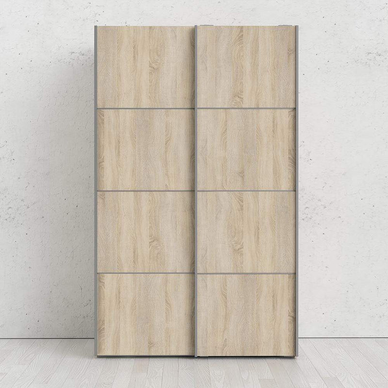 Verona - Verona Sliding Wardrobe 120cm in Black Matt with Oak  Doors with 5 Shelves