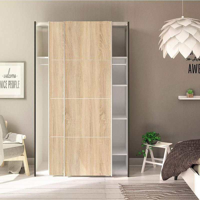 Verona - Verona Sliding Wardrobe 120cm in Black Matt with Oak  Doors with 5 Shelves