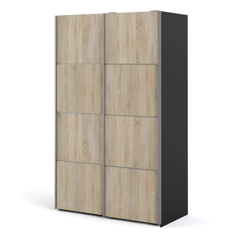 Verona - Verona Sliding Wardrobe 120cm in Black Matt with Oak  Doors with 5 Shelves