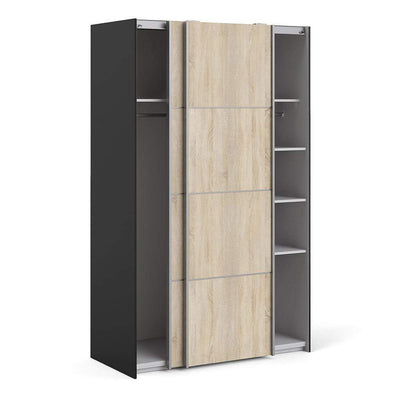 Verona - Verona Sliding Wardrobe 120cm in Black Matt with Oak  Doors with 5 Shelves