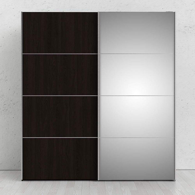 Verona - Verona Sliding Wardrobe 180cm in Black Matt with Black Matt and Mirror Doors with 2 Shelves