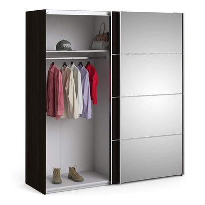 Verona - Verona Sliding Wardrobe 180cm in Black Matt with Black Matt and Mirror Doors with 2 Shelves