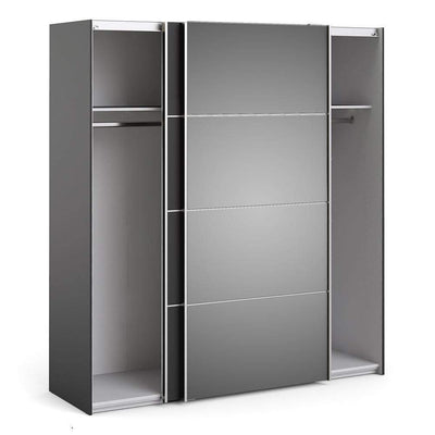 Verona - Verona Sliding Wardrobe 180cm in Black Matt with Black Matt and Mirror Doors with 2 Shelves